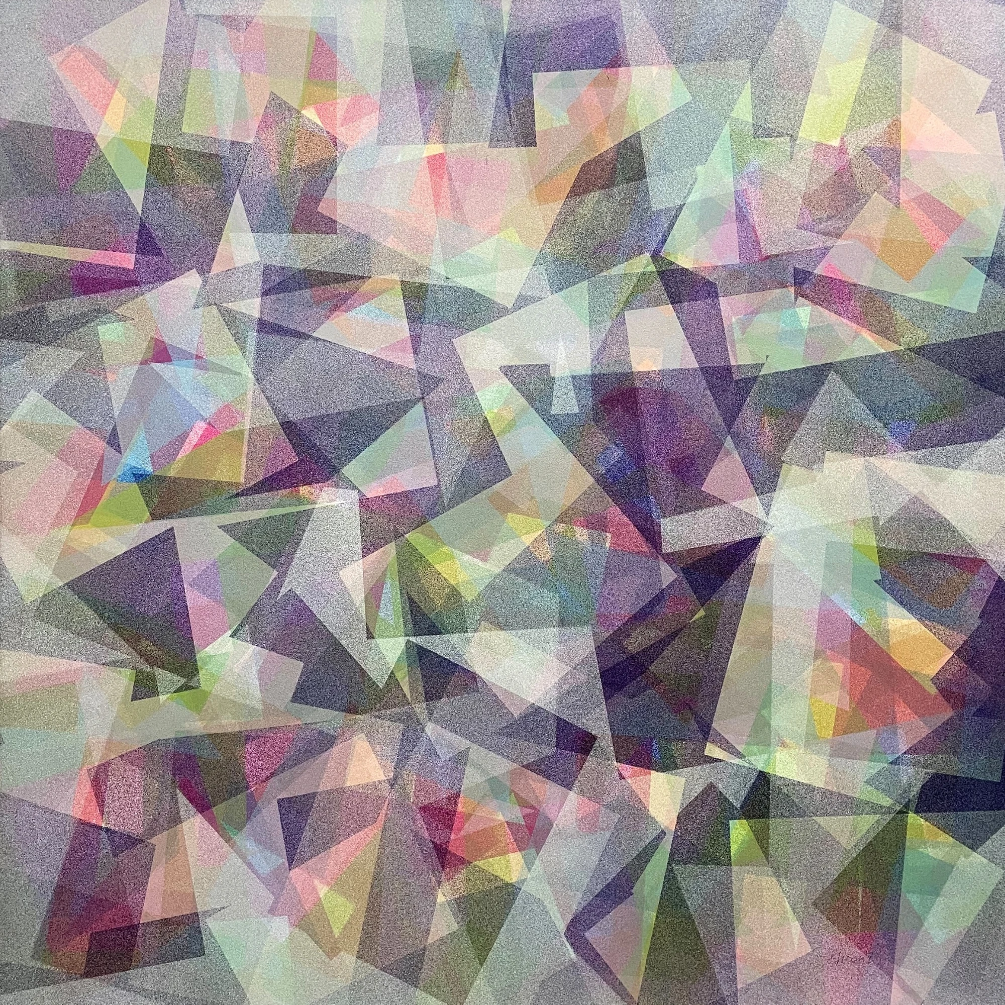 Transparent Symphony — peinture de Chien-Li Chen, géométrie translucide et superpositions chromatiques